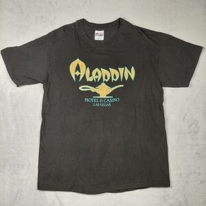 Vintage 90s Aladdin Hotel & Casino Las Vegas T-Shirt Black Adult L Hanes Beefy-T